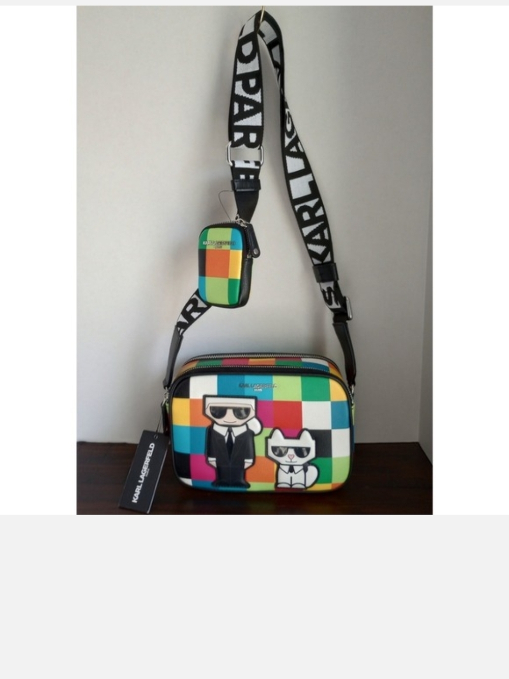 *Entry Only* Karl Lagerfeld Checkered Camera Bag w/& Key Fob Holder New - Picture 2 of 4